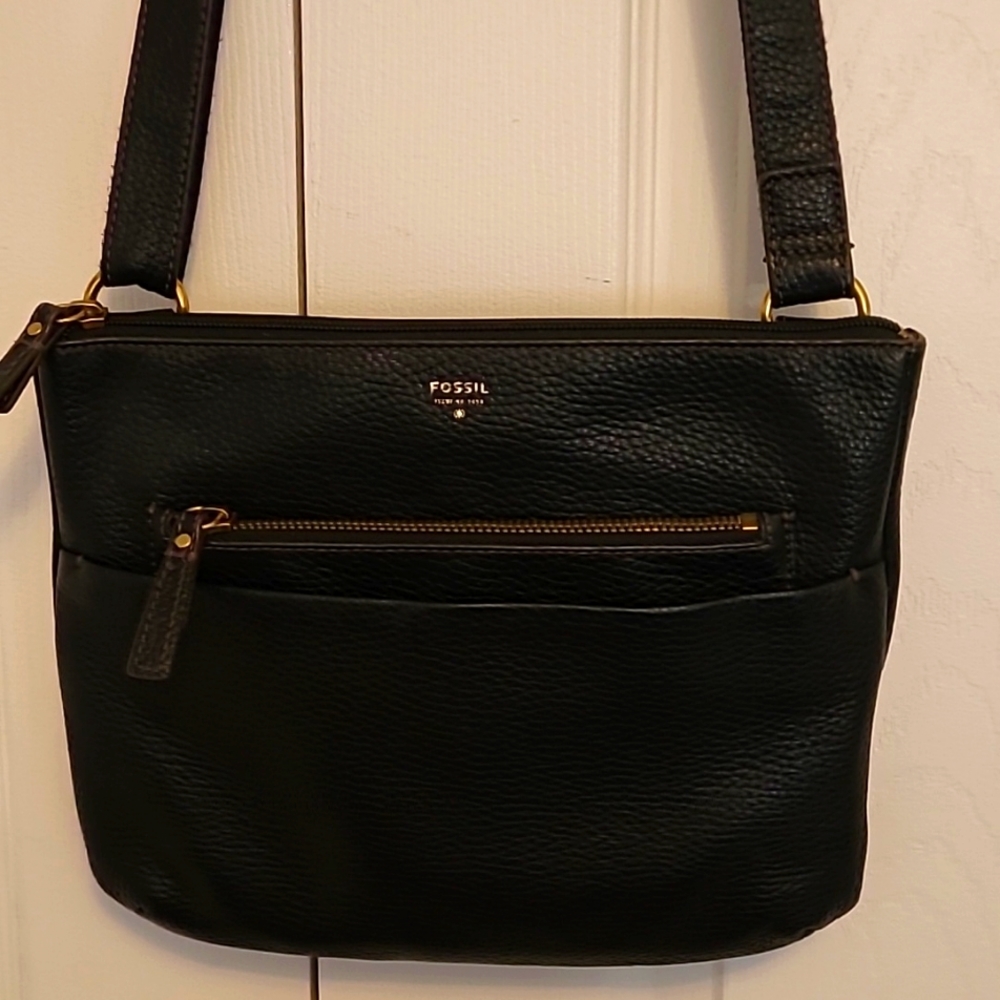 Fossil Cow Hide Pebbled Leather Crossbody Bag, Black